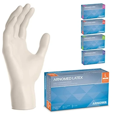 Image de ARNOMED gants latex jetables L, blanc, chirurgicaux non poudrés, 100 pièces/boîte, à usage unique, en latex, gant disponibles tailles XS, S, M, L &amp; XL