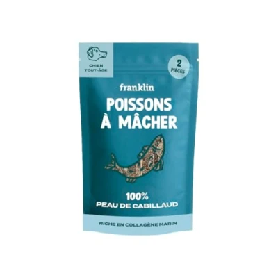 Image de FRANKLIN Poisson à Mâcher pour Chien Peau Séchée de Cabillaud 100% Naturelle, sans Additifs Riche en Collagène, Oméga 3 et 6 Mastication Longue Soutient Articulaire 90 g
