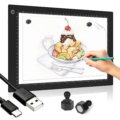 Image de Table lumineuse A4 LED,Led Light Pad Panneau lumineux ultra mince Dessin,Interface Type C Boîte à lumière,Luminosité réglable pour Diamond Painting,Artistes,croquis,animation,visionnement de rayons X