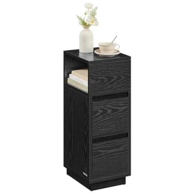 Image de VASAGLE Table de Chevet Étroite, d’Appoint avec 2 Tiroirs et Compartiment Ouvert, Montage à Gauche ou Droite, pour Chambre, Salon, Noir d&#039;encre LET656B56