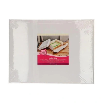 Image de FunCakes Cake Box Blanc : Boîte à gâteaux rectangulaire, Couvercle séparé, Convient aux décorés, 40x30x15 cm, 1 pièce
