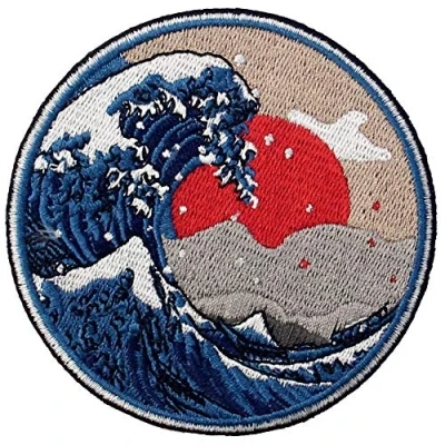 Image de Patch brodé en forme de Grande vague au large Kanagawa, à coudre ou coller avec fer repasser