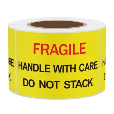 Image de Hybsk Fragile Handle with Care Do Not Stack Lot de 300 étiquettes pour palette Jaune 5,1 x 7,6 cm