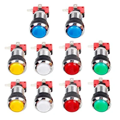 Image de EG STARTS 10 boutons chromés LED avec micro interrupteur d&#039;interface 4,8 mm pour jeux vidéo d&#039;arcade Mame Jamma pièces 12 V (chaque couleur de 2 pièces)