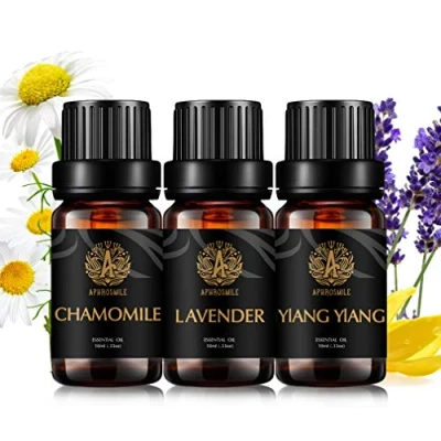 Image de Lot d&#039;huiles essentielles d&#039;aromathérapie ylang pour diffuseur, 3 x 10 ml, 100 % pure camomille kit humidificateur camomille, ylang, lavande,