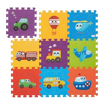 Image de Relaxdays Tapis de Jeu, 9 pièces, avec véhicules, sans substances nocives, Lavable, Mousse EVA, Multicolore