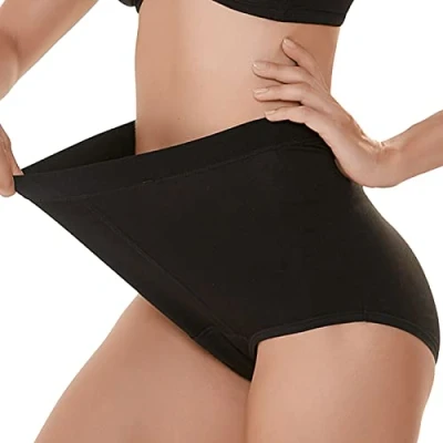 Image de Culotte Taille Haute D&#039;incontinence Urinaire avec Zone Absorbante Anti Fuite Menstruelle Femmes Sous vêtements Coton Slip,M,Black