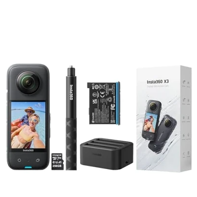 Image de Insta360 X3 Perche à Selfie Invisible étanche 360 degrés, Batterie, hub de Charge Rapide et Carte mémoire microSDHC 256 Go