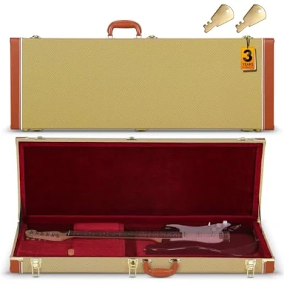 Image de CAHAYA Étui Rigide pour Guitare électrique carré Portable Hardshell, Jaune et Bordeaux, Mallette