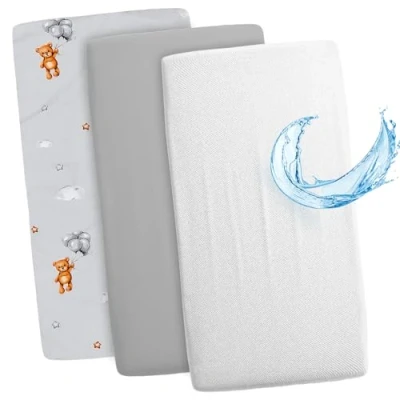 Image de Drap Housse Cododo pour Nacelle Ensemble de 2 Draps 90 x 55 cm avec Protege Matelas Impermeable Alese Bebe Compatible Berceaux Landeau Couffin et Poussette Enfant 90x55cm
