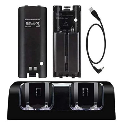 Image de OSTENT Chargeur Dock Station + 2 packs de batteries Compatible pour Nintendo Wii Remote Controller Couleur Noir