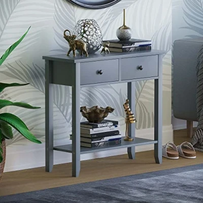 Image de Vida Designs Windsor Table Console 2 tiroirs Gris, Bois d&#039;ingénierie