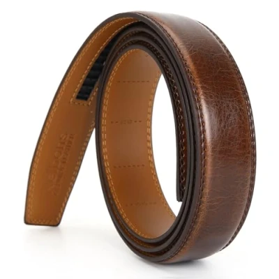 Image de Nelbons Ceinture homme automatique à cliquet pour en cuir de 35 mm large, sans boucle (Marron N3, 130cm/28 44 taille réglable)