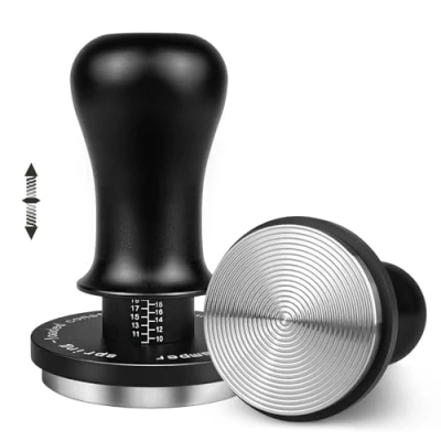 Image de HOLIHOKY Tamper à café de 51 mm, ressort tampon expresso calibré pression constante 13,6 kg pour porte filtre DeLonghi Dedica base filetée en acier inoxydable 304, noir