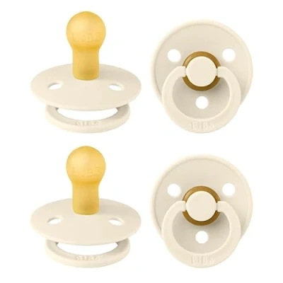 Image de Tétine BIBS Colour. Lot de 4 sucettes. Sans bisphénol A, Téterelle ronde. Latex caoutchouc naturel, Fabriqué au Danemark, Taille 1 (0 6 mois), Ivory