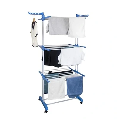 Image de Hyfive Séchoir à linge extra large 4 niveaux en acier inoxydable bleu
