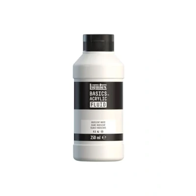 Image de Liquitex 8870438 Basics Fluid Peinture acrylique à consistance fluide, séchage rapide, résistante la lumière, imperméable, base d&#039;eau, Flacon de 250 ml, Blanc Iridescent
