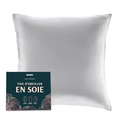 Image de Dreamzie Taie d oreiller en Soie 100% Naturelle de mûrier pour Les Cheveux et la Peau 19 mm des Deux côtés 1 unité Gris Argenté 80x80 cm