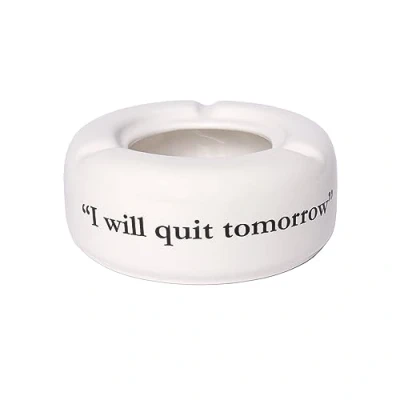 Image de Fisura Cendrier blanc avec message &quot;I will quit tomorrow&quot;. original une phrase amusante. Fabriqué en céramique. Dimensions : 10 x 4 centimètres.