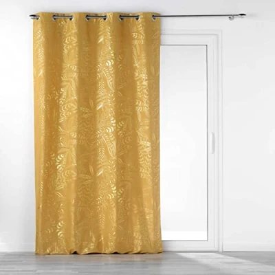 Image de douceur d&#039;intérieur, Rideau à Oeillets (140 x 280 Cm) Belflor Jaune/Or, Polyester Imprimé Métallisé