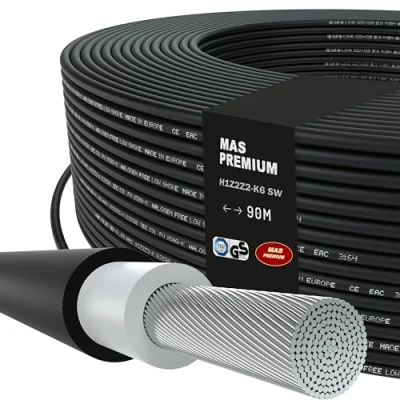 Image de MAS Premium Câble solaire H1Z2Z2 K 4, 6, 10 mm², 5 200 m, TÜV 2 sans halogène, double isolation, pose libre ou fixe dans les installations photovoltaïques (H1Z2Z2 noir, 90 m)
