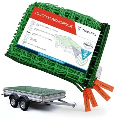 Image de TRIBURG® Filet de remorque 3x3,5m (renforcé) avec marquages d&#039;angle et Bord renforcé tendeur en Caoutchouc pour Une sécurité optimale du Chargement