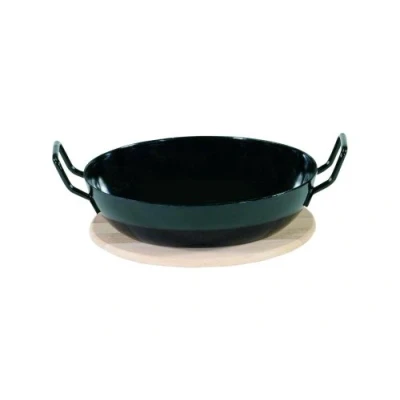 Image de Krüger 1220H Poêle + Plancha avec Plaque Bois/Émail Noir 20 cm