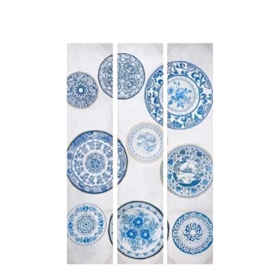 Image de Paravent Bleu Blanc Toile 122 x 2,5 180 cm Assiette GIFT DECOR