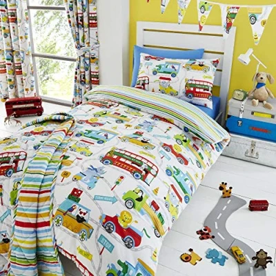 Image de Parure de Lit réversible Motifs Animaux échappés du Zoo Enfant Blanc