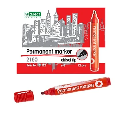 Image de D.RECT Lot de 12 marqueurs permanents 2160 CT Largeur trait : 1 5 mm Résistant à l&#039;eau Pour nombreuses surfaces Rouge