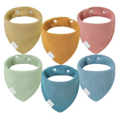 Image de Yolistar Bavoirs bébé Bandana, Super Absorbant, 6pcs Bebe Triangle bavoirs, Bavoir Bandana avec 2 Boutons Pression Réglables, Unisexe pour garçon et fille