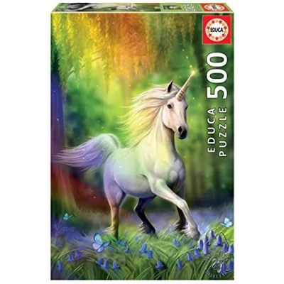 Image de Educa Puzzle de 500 pièces pour Enfants et Adultes Licorne à la Poursuite l&#039;arc en Ciel. Comprend Fix Tail l&#039;accrocher Une Fois l&#039;assemblage terminé. À partir 11 Ans (18448)