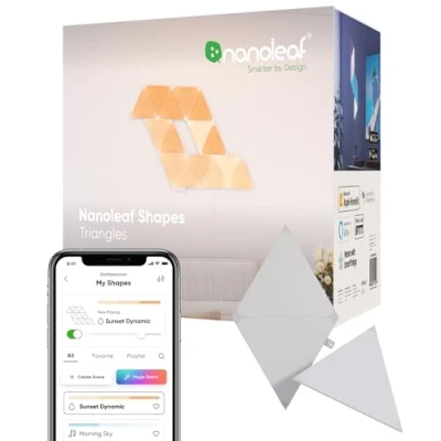 Image de Nanoleaf Shapes Triangle Pack d&#039;Extension, 3 Panneaux Lumineux Additionnels Appliques Murales Intérieur Modulaires Connectées LED RGBW Wi Fi, Compatible Alexa, pour Salon Chambre ou Bureau Gaming