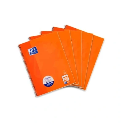 Image de Oxford College Lot de 5 cahiers lignés Orange Format A4 80 feuilles