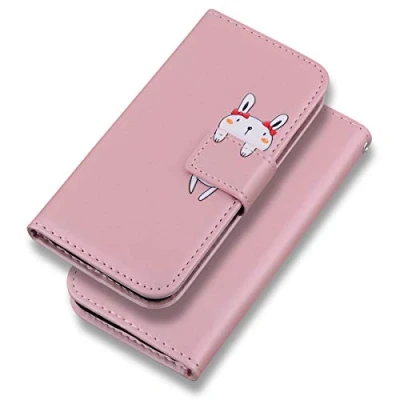 Image de Bartern Coque iPhone X/iPhone XS Clapet,Dessin Animé Lapin Portefeuille Etui en Cuir PU,TPU Antichoc Housse Flip Case avec Rabat Fentes pour Cartes et Fonction Support,Rose