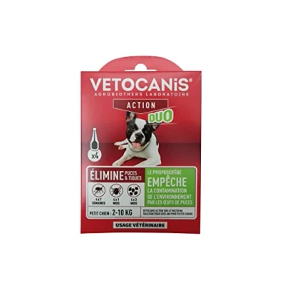 Image de VETOCANIS Action Duo Pipette Anti Puces Tiques Chien Traitement et Protection Antiparasitaire Petit 2 10 kg Habitat Pack de 4 pipettes