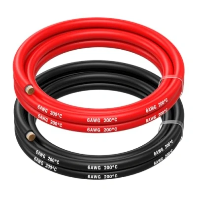 Image de MMOBIEL Fil Électrique 6 AWG Gauge (13,3mm²) Câble en Cuivre Étamé 2 Fils Séparés Rouge et Noir Chacun 1,5 m / 5 ft pour Réfrigérateurs, Climatiseurs, Batteries de Voiture, Soudage