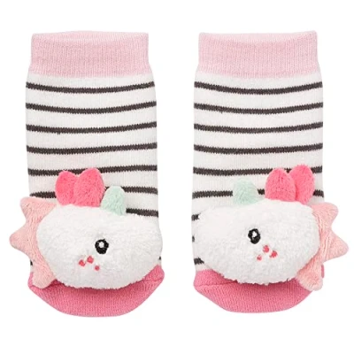 Image de Fehn 057164 Chaussettes Moelleuses Pour Bébés avec Petites Têtes de Licorne et Fonction Hochet Stimule la Motricité les Sens 0 à 12 Mois Taille cm