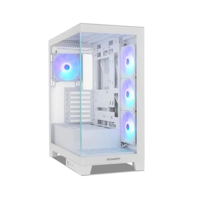 Image de NOX XTREME PRODUCTS Hummer Glock White Semitower ATX M ITX, Verre trempé panoramique sans Cadre, Espace pour 10 Ventilateurs, 4X Ventilateurs 120mm préinstallés, USB C et 3.0, Blanc