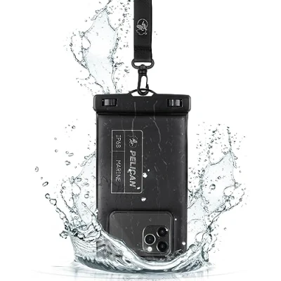 Image de Pelican Marine Pochette étanche IP68 (Taille Standard) Coque Flottante et pour iPhone 14 Pro Max/13 Max/12 Max/11/S22 Ultra/Pixel 7 Cordon Amovible Noir