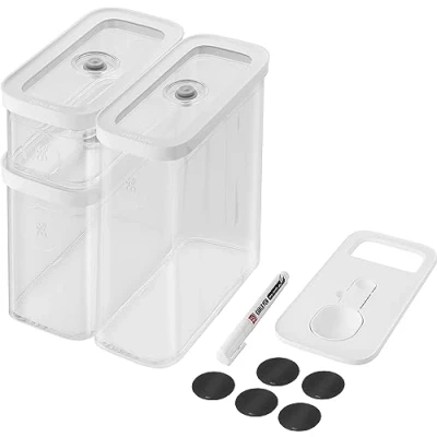 Image de ZWILLING FRESH &amp; SAVE CUBE Set, taille M, ensemble de rangement 5 pièces comprenant 2x boîtes conservation cuillère doseuse, étiquettes NFC, Transparent blanc