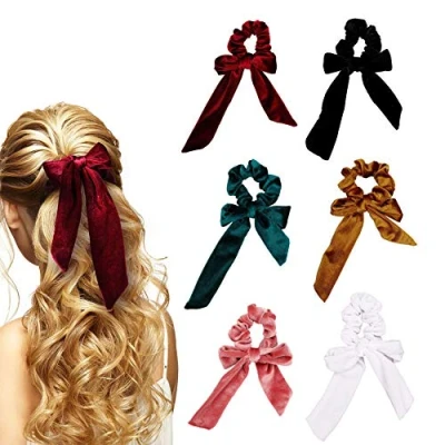 Image de Élastiques à Cheveux 6 Pièces Chouchous en Velours Cravates Bandes Porte Queue de Cheval pour Femmes et Filles
