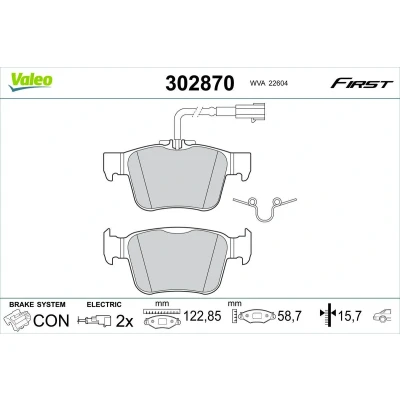 Image de VALEO Jeu de plaquettes frein Essieu arrière contact signal d&#039;usure inclus sans vis/boulons, avec tôle anti bruit 302870