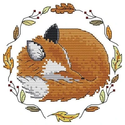 Image de Awesocrafts Kit de broderie au point croix Motif Renard Hibernate facile Fournitures Noël, estampillé ou compté (renard, estampé)