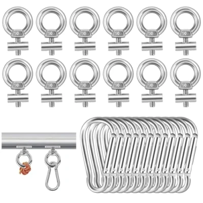 Image de Lot de 12 Arrêts Rail D&#039;auvent avec Mousqueton en Acier Inoxydable Crochet Fixation Auvent Caravane Tente Camping Rails Keder Accessoires pour Car