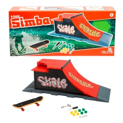 Image de Simba 103304653 Finger Skateboard Rampe Extreme 27 x 10 9 cm, 8 Roues de Rechange, 2 Outils, vis et écrou, à partir 5 Ans