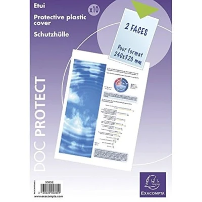 Image de Exacompta Réf. 5385E Sachet de 10 étuis protection simple 2 faces pour protéger des documents 24x32 cm Format à classer 32,2 x 24,9cm En PVC lisse 20/100ème Usage intensif Cristal