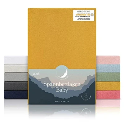 Image de Laleni Draps Housses 55x90 cm en Jersey Drap Housse Bebe certifié Oeko TEX cododo 100% Coton lit Parapluie pour Matelas Jaune