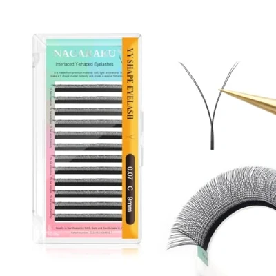 Image de NAGARAKU YY Cils Extension 4D Y Lash Tissés en Croix à la Main Bouquet de Volume Russe Faux Naturel Premade Fans Préfait Ventilateur Wispies Cluster Eyelash Noir 12 Rows (0.07 C 9mm）