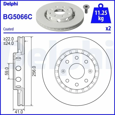 Image de DELPHI BG5066C Disque de frein 256 24 6 ventilé revêtu non traité sans roulement roue, bague ABS CHEVROLET: Aveo / Kalos 3/5 portes